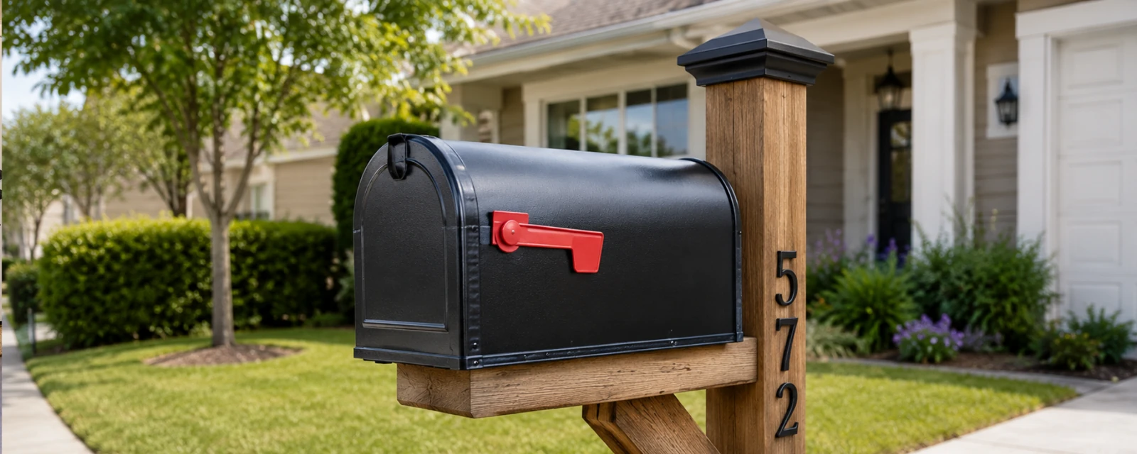 Mailbox and post outside a home