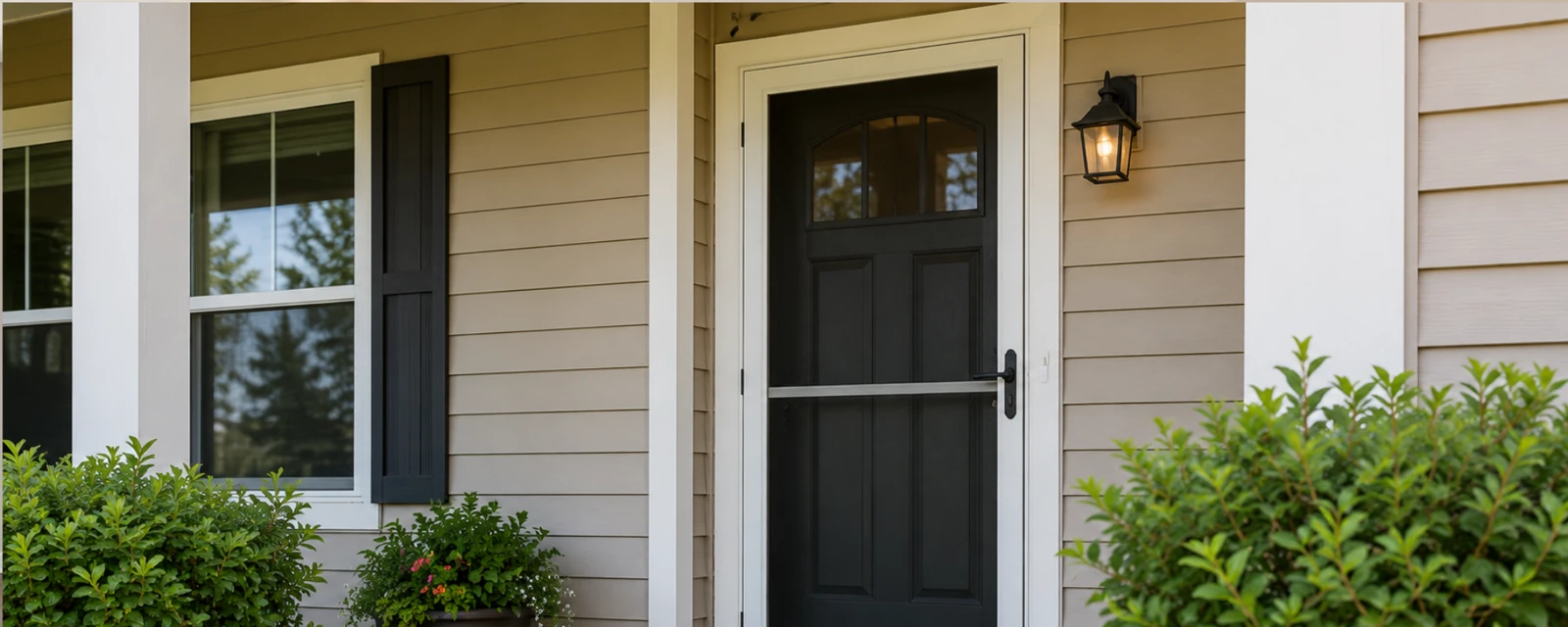 Screen door installed at a home entrance