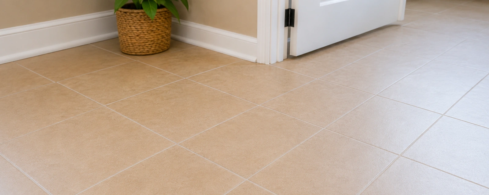 Clean tile floor with evenly finished grout lines